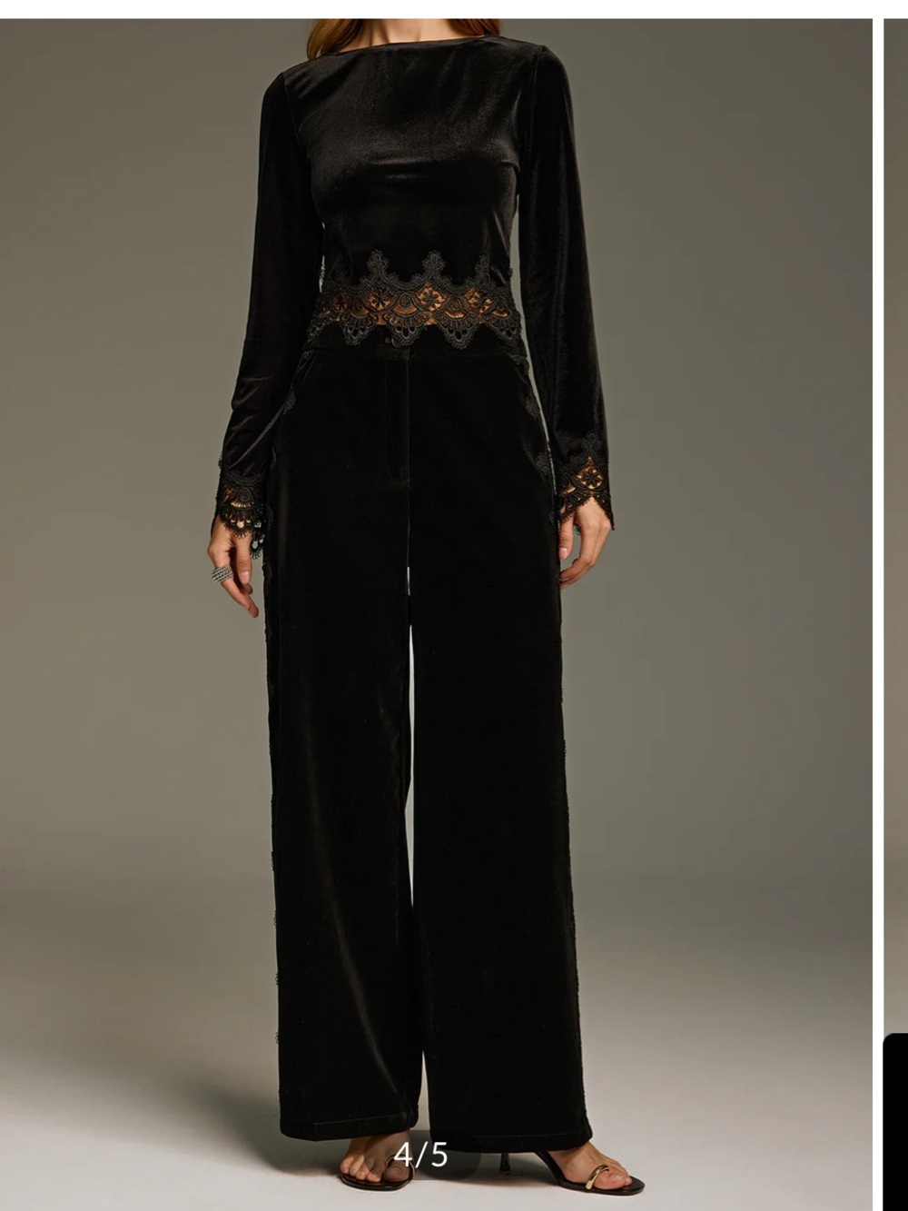 COMMENSE Velvet straight leg pants with Lace Panel - Picture 3 of 7